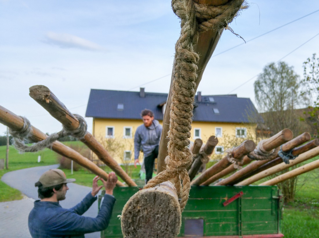 Foto: Martin Zehrer - Maibaum-Aufstellen in Hermannsreuth... So sehen die Schwalben am oberen Ende aus... 